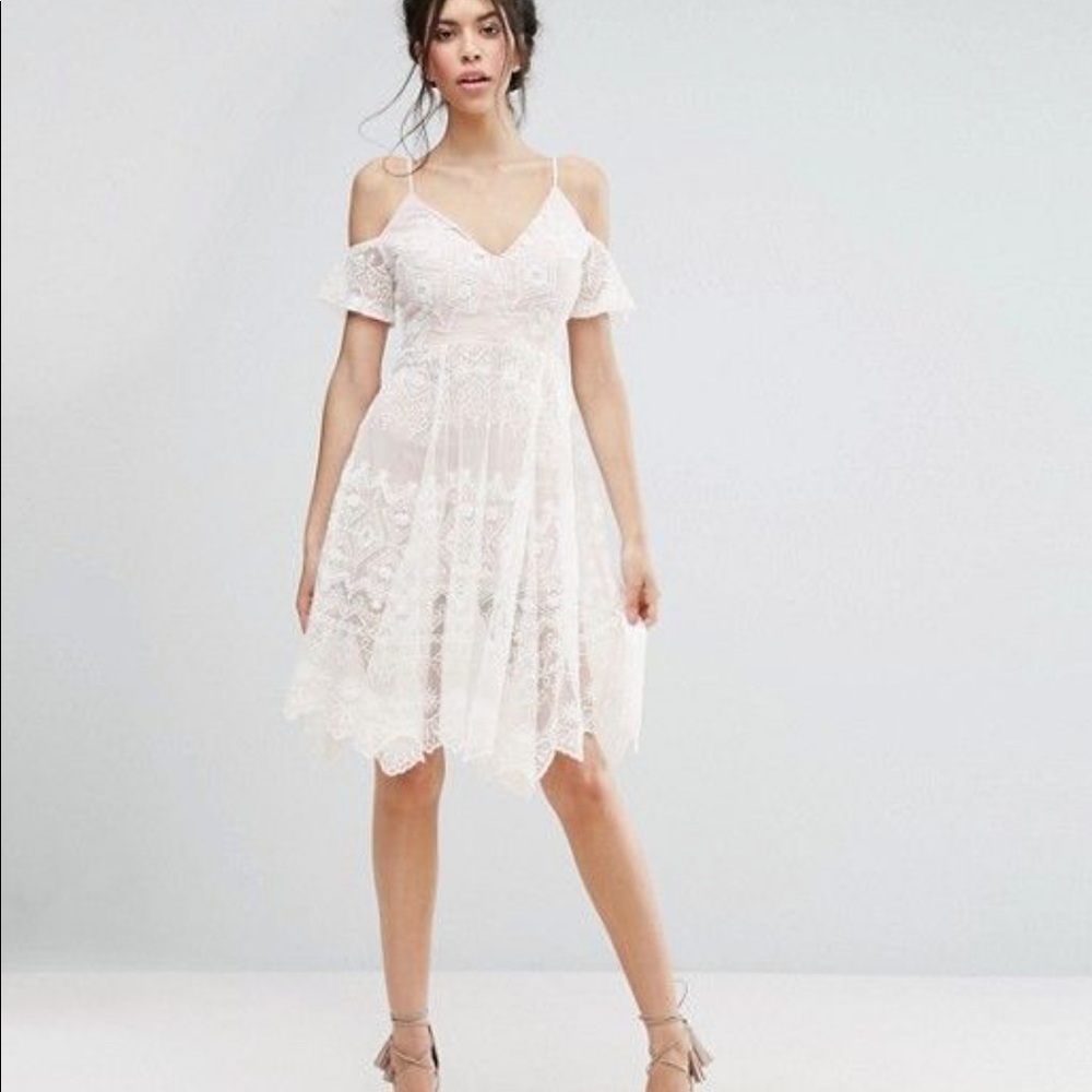 Love Triangle Lace Cold Shoulder Midi Dress